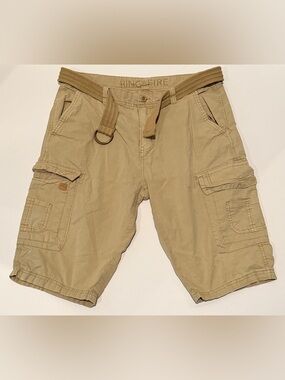 Ring of Fire Messenger Cargo Shorts Mens 33 Beige Tan 100% Cotton 128172